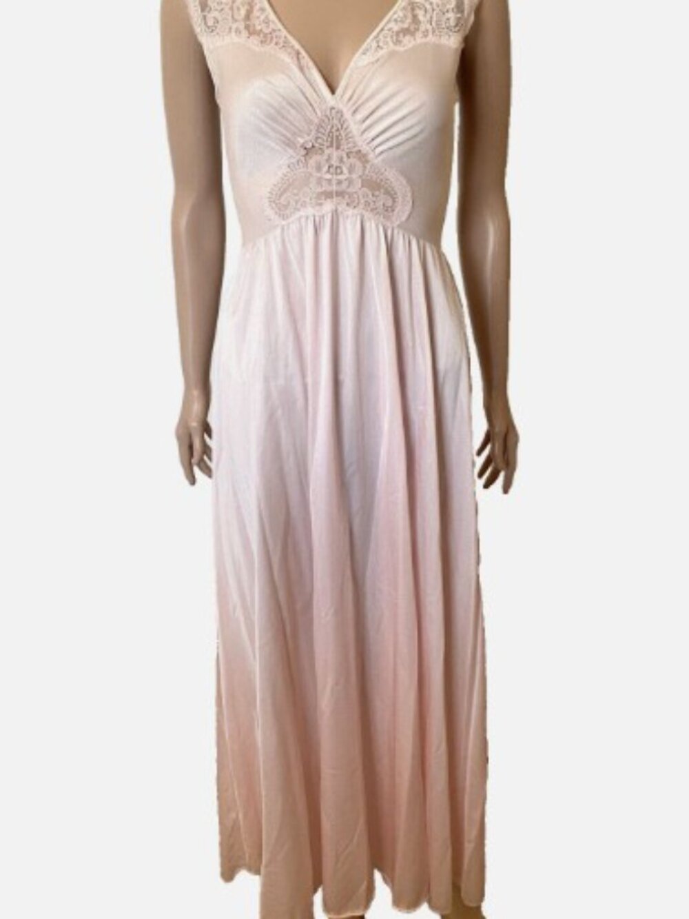 OLGA Pink Vintage 9293 Silky Nylon Nightgown Lace Bodice Small